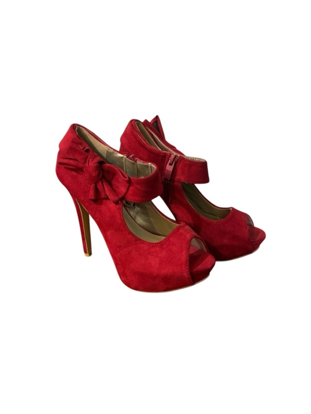 Red Open Toe Platform High Heel Pumps Size 7